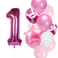 Rose red number 1 foil balloon set with pink stars and sequin latex balloons for party - Number 1