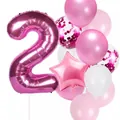 32-inch rose red number 2 foil balloon set with pink star and sequin latex balloons - Number 2