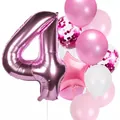 Pink number 4 foil balloon set with star and confetti latex balloons for birthday party - Number 4