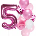 Rose red 32-inch number 5 balloon set with sequins and star for girl birthday party - Number 5