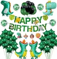 Set compleanno dinosauro giungla con palloncini, banner animali e foglie di palma - Stile Dinosauro Giungla