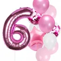 32-inch rose red number 6 balloon set with pink star and sequins for girls birthday - Number 6