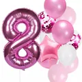 Rose red number 8 foil balloon set with pink confetti and latex balloons for birthday - Number 8