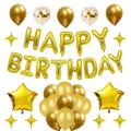 Golden Happy Birthday party balloon set with foil letters, stars and confetti latex balloons - Gold Birthday Set