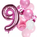 Pink number 9 foil balloon set with sequins and star balloons for 9th birthday party - Number 9
