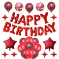 Red Happy Birthday balloon set with aluminum foil stars and confetti latex balloons - Red Birthday Set