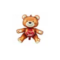 Cartoon brown bear foil balloon with red LOVE heart for wedding and Valentine decor - Brown Bowtie Sitting Bear Love Design