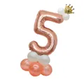 Rose gold number 5 foil balloon with a small golden crown and latex base for party - Number 5 Rose Gold Column