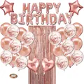 Rose gold birthday balloon set with rain curtain and happy birthday alphabet letters - Rose Gold Birthday Set / Rose Gold