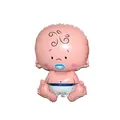 Detalle de globo de bebé en papel de aluminio con cuerpo rosa y chupete azul para fiestas - Forma de Bebé Niño Azul