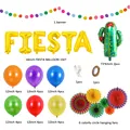 Hawaiian Tropical Fiesta Party Set with Cactus Balloons and Gold Lettering Banner - Mardi Gras Set