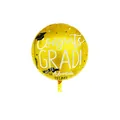 Ballon rond en aluminium doré pour remise de diplôme avec texte Congrats GRAD et mortier - Ballon Rond Doré