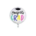 Détail d'un ballon de remise de diplôme blanc avec texte Congrats Grad et logo de toque - Ballon Rond Blanc