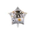 Ballon graduation en forme d'étoile avec texte Congrats GRAD et motif chapeau doré - Étoile Blanche