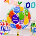 Ballon 4D transparent de 22 pouces avec motifs Happy Birthday colorés pour décoration de fête - Impression Mini Ballons