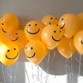 Yellow latex smiley face balloons with white ribbons for birthday party decorations - 10 Inch (50 Pieces/Pack) / Yellow