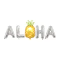 16 inch silver ALOHA foil balloons and 3D golden pineapple for tropical party decor - ALOHA Letters with Pineapple / Silver