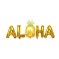 Dettaglio di palloncini ALOHA in alluminio dorato con forma di ananas per festa tropicale - Lettere ALOHA con Ananas / Oro