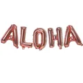 Dettaglio dei palloncini ALOHA in oro rosa metallizzato per decorazioni di feste tropicali - Lettere ALOHA / Oro rosa