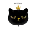 Black crown cat foil balloon 64x73cm for birthday party decoration and photo props - Large Crown Cat / Black