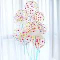 12-inch clear latex balloons with colorful polka dots and light blue laser ribbons - Colorful Printed Polka Dot Style / Transparent Colorful Polka Dot