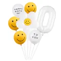 Kit de ballons marguerite avec chiffre 0 blanc et ballons souriants d'anniversaire - Style Marguerite Numéro 0