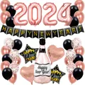 Silvester 2024 Ballon Set mit roségoldenen Zahlen, Sternenballons und festlichem Banner - Roségold Thema