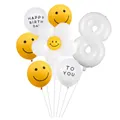 Kit de ballons anniversaire marguerite avec un grand chiffre 8 et smileys jaunes - Style Marguerite Numéro 8