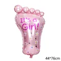 Pink baby foot foil balloon with It's a Girl text and daisy patterns for party decor - Pink