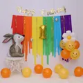 Détails de décoration 1er anniversaire avec pompons arc-en-ciel, ballons lapin et or - Kit de décoration lapin de la jungle