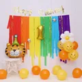 Rideau arc-en-ciel avec bannière Happy Birthday et ballon doré numéro 1 décoré - Kit de Décoration Tigre (Style Ins)