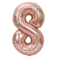 Detailed close-up of rose gold number 8 aluminum foil balloon for birthday party events - Number 8