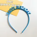 Close-up of sky blue birthday headband with HAPPY BIRTHDAY letters and non-slip teeth - Blue