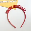 Detail of red Happy Birthday headband with non-slip teeth for party photography - Red