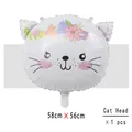 White cat head foil balloon with floral crown for jungle theme party decor, 58x56cm - Cat Head