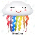 Detail of 78x73cm rainbow cloud foil balloon with smiling face and colorful tassels - Rainbow Tassel Cloud