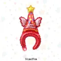 Red birthday foil balloon headband with gold stars and pink wings for party decor - Red Party Hat