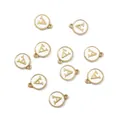Golden alloy circle pendant with white enamel letter A for DIY jewelry making - 1 Piece (Diameter 12mm x Thickness 2.5mm) / Letter A