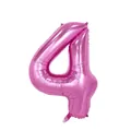 Pink foil balloon in shape of number 4 with metallic finish for birthday party decor - Number 4 / Pink