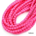 6x6mm cylindrical rose pink polymer clay spacer beads for DIY jewelry making - Deep Pink
