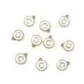 Golden round pendant with white enamel and letter C for DIY jewelry making - 1 Piece (Diameter 12mm x Thickness 2.5mm) / Letter C