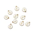 Pendentifs lettre E en émail blanc avec cadre doré pour création de bijoux DIY - 1 Pièce (Diamètre 12mm x Épaisseur 2.5mm) / Lettre E