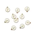 Lot de 10 breloques rondes émaillées blanches avec lettre F dorée pour bijoux DIY - 1 Pièce (Diamètre 12mm x Épaisseur 2.5mm) / Lettre F
