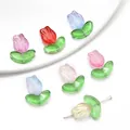 DIY Tulip-shaped gradient glass beads for handmade jewelry in assorted pastel colors - Random Mixed Color Tulip and Green Leaf