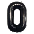 Black foil balloon in shape of number zero with metallic finish for party decorations - Number 0 / Black