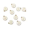 Pendentif lettre G en émail blanc et métal doré pour création de bijoux DIY - 1 Pièce (Diamètre 12mm x Épaisseur 2.5mm) / Lettre G