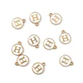 Pendentif lettre H en émail blanc et plaqué or pour la création de bijoux DIY - 1 Pièce (Diamètre 12mm x Épaisseur 2.5mm) / Lettre H