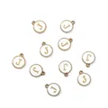 Lot de 10 pendentifs ronds en émail blanc et doré avec lettre J pour bijoux artisanaux - 1 Pièce (Diamètre 12mm x Épaisseur 2.5mm) / Lettre J