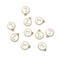 Pendentif lettre L en émail blanc avec bordure dorée pour la création de bijoux DIY - 1 Pièce (Diamètre 12mm x Épaisseur 2.5mm) / Lettre L