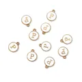 Lot de 10 pendentifs ronds en émail blanc avec lettre P dorée pour création de bijoux - 1 Pièce (Diamètre 12mm x Épaisseur 2.5mm) / Lettre P